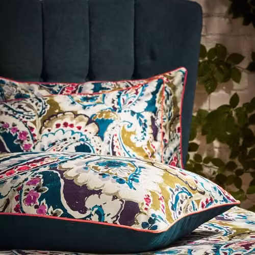 Edinburgh Weavers Aretha Reversible Paisley Duvet Set, 200 Thread Count Cotton Sateen Bedding, Petrol and Green, W: 180 cm x L: 200 cm – 4