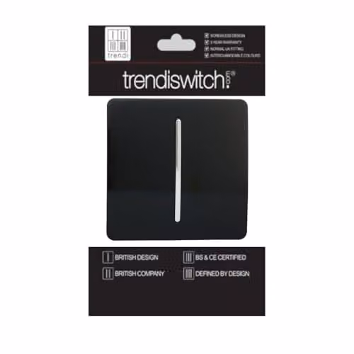 Trendi 1 Gang 3 Way Intermediate 10 Amp Rocker Light Switch in Piano Black with Chrome Accents – 3