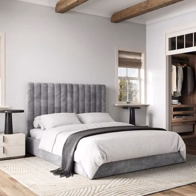 Flair Everley Upholstered Fabric Ottoman Kingsize Bed in Grey, 180 x 200 cm