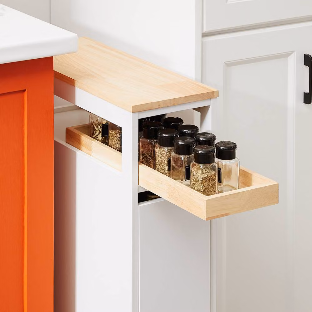 SoBuy Slim Rolling Storage Cabinet with Wood Top in White – 4