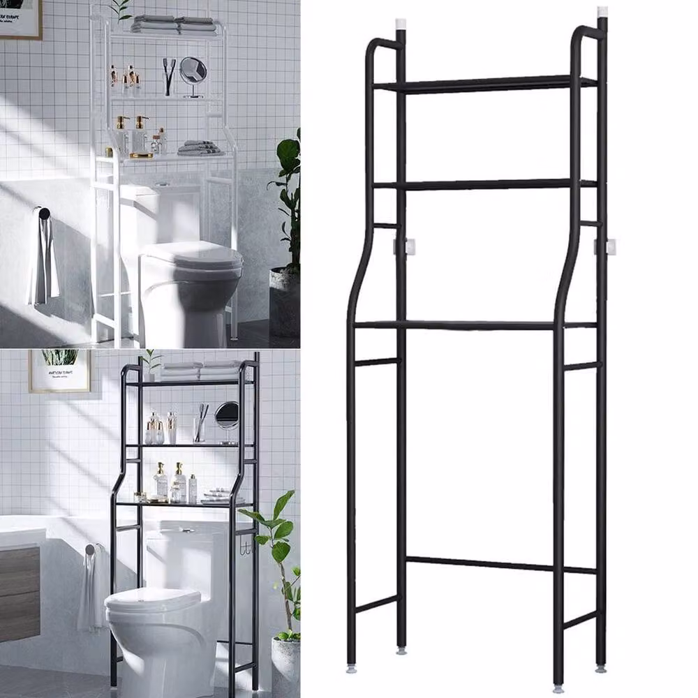 Kelvenix Black 3 Tier Over The Toilet Bathroom Storage Rack with Hanging Rod – 3