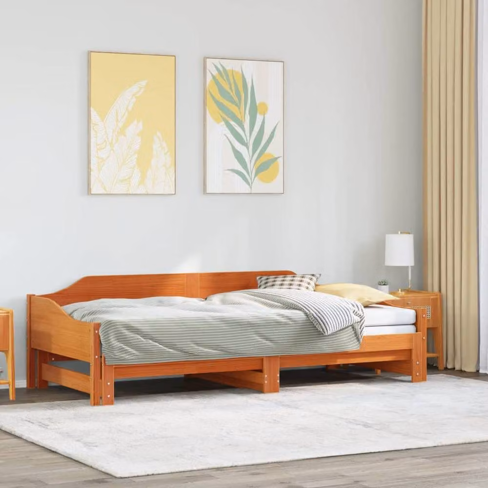 Berkfield Home Single Solid Wood Daybed with Trundle Frame in Wax Brown, W/D/H: 90 x 190 cm – 2