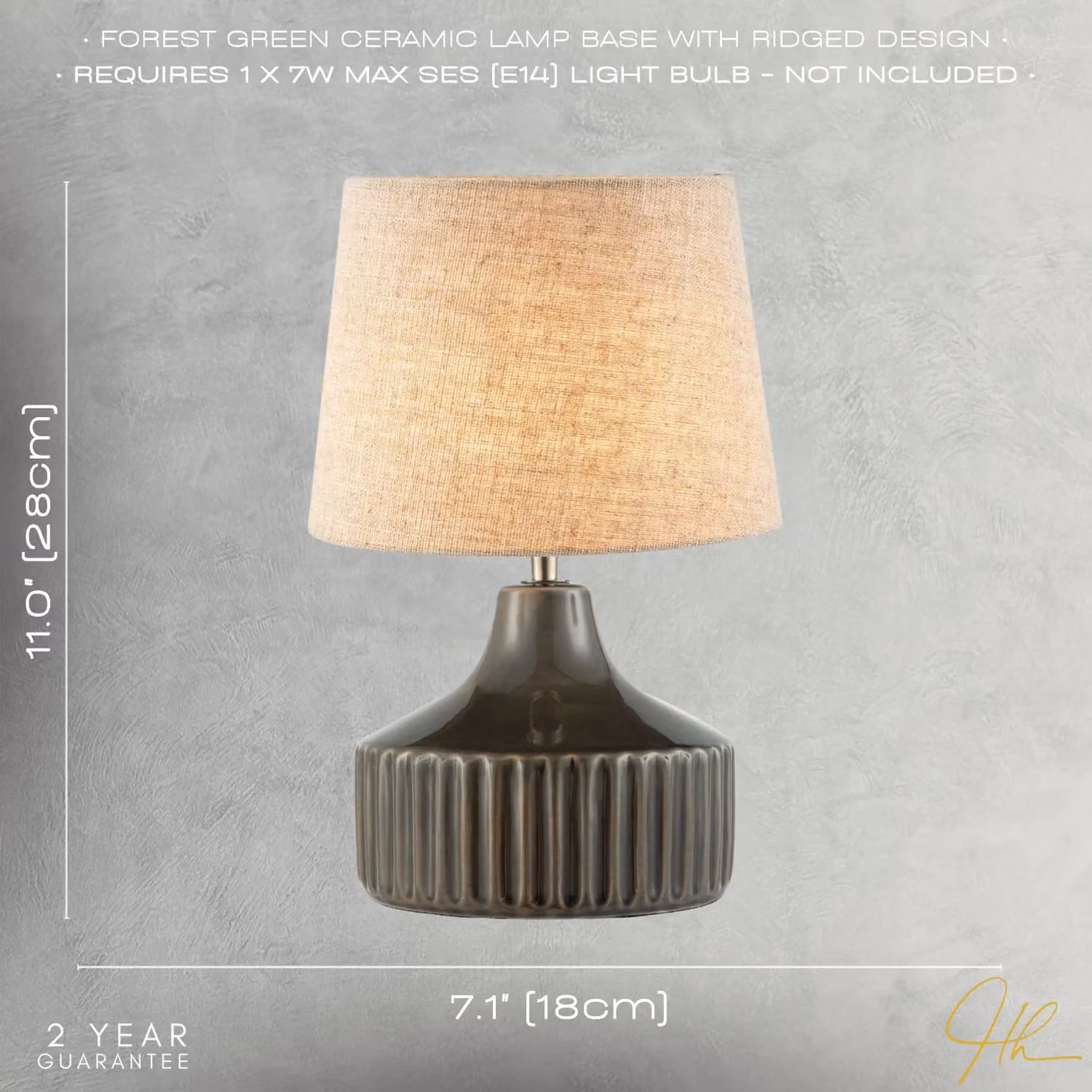 Happy Homewares Deep Forest Green Ceramic Gloss Tabletop Lamp Base with Brass Holder – 4