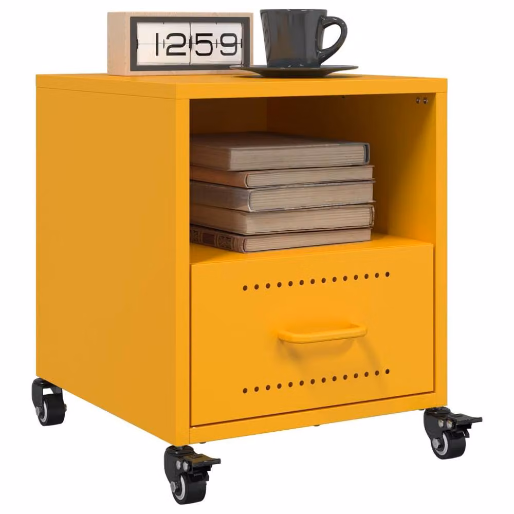 Berkfield Home Set of 2 Stylish Metal Bedside Cabinets in Mustard Yellow, W/D/H: 39 x 39 x 43.5 cm – 2
