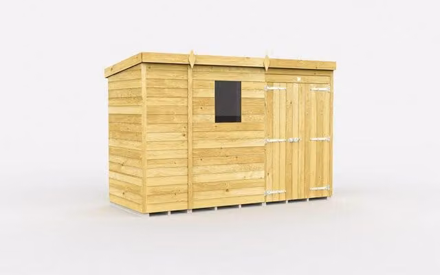 Buttercup Farm Brown Pent Shed with Double Doors and Windows, L276 x W118 x H201 cm – 1