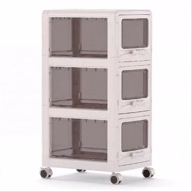 Costway 3-Tier Plastic Rolling Utility Cart with Drawers in White