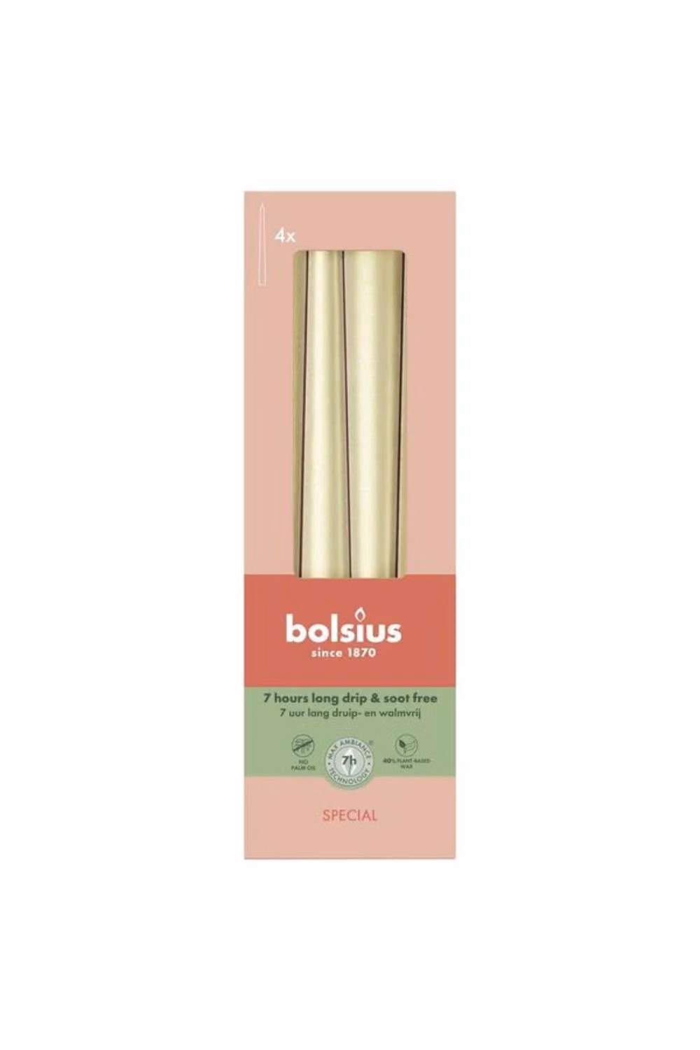 Bolsius Graceful Tapered Candles in Gold/Brass, H 24.5 cm x W 2.4 cm – 2