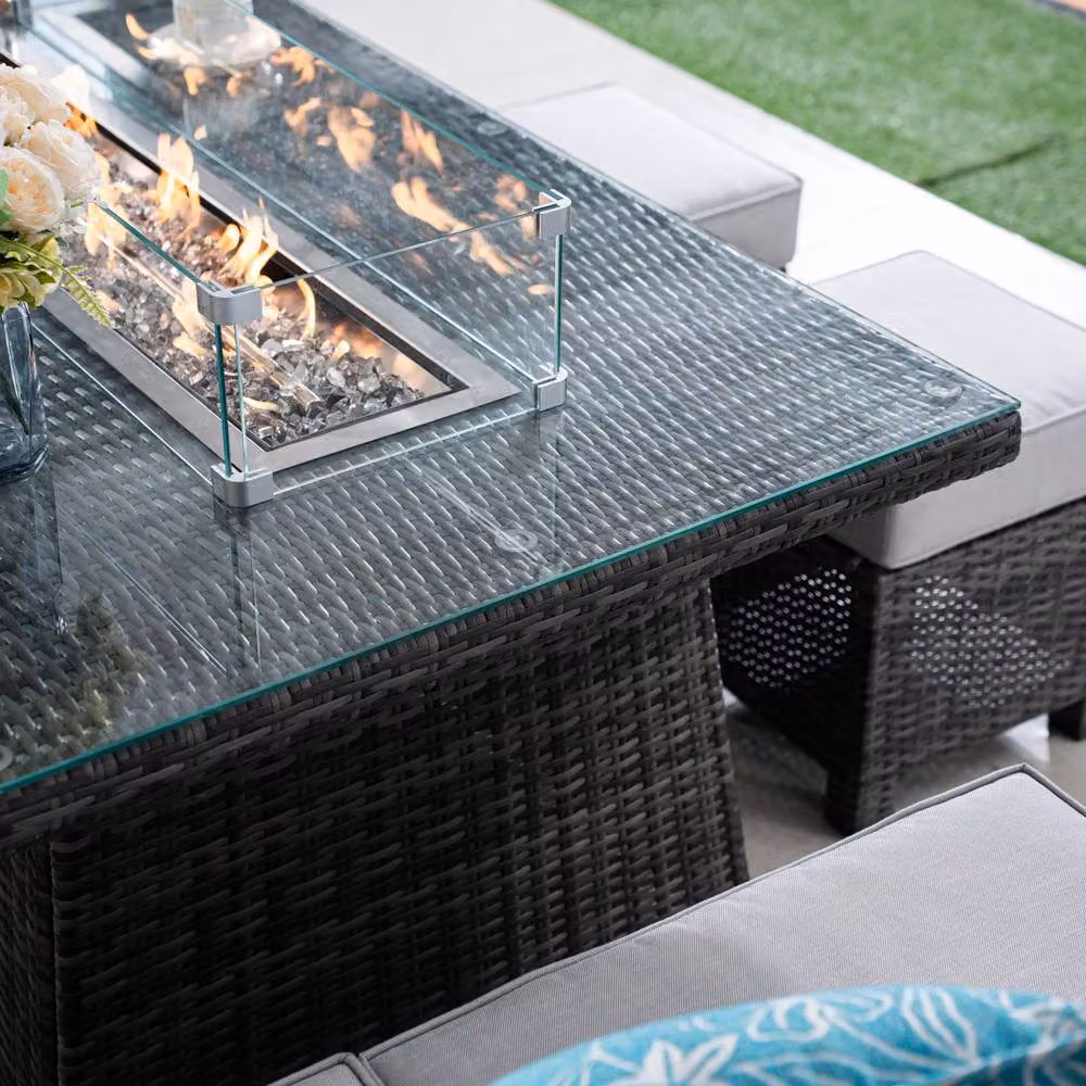 Direct Wicker Grey Rattan and Aluminium Outdoor Sofa Set with Firepit Table – 4