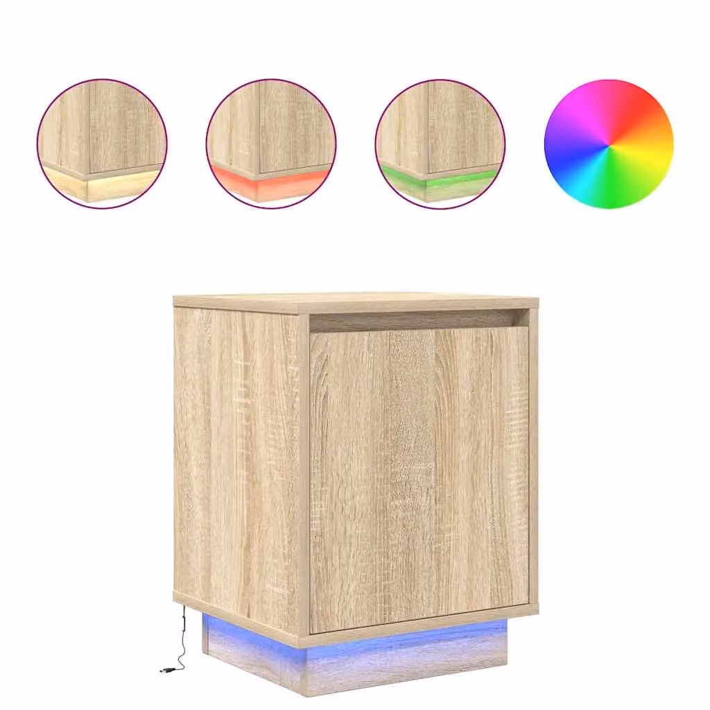 Berkfield Home Set of 2 Bedside Cabinets with Integrated LED Lights in Sonoma Oak, W/D/H: 38 x 34 x 50 cm – 2