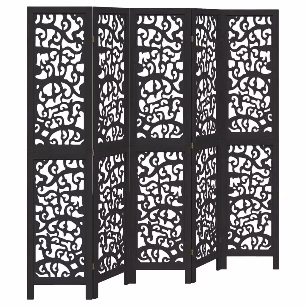 Berkfield Home 5-Panel Black Solid Paulownia Wood Room Divider – 2