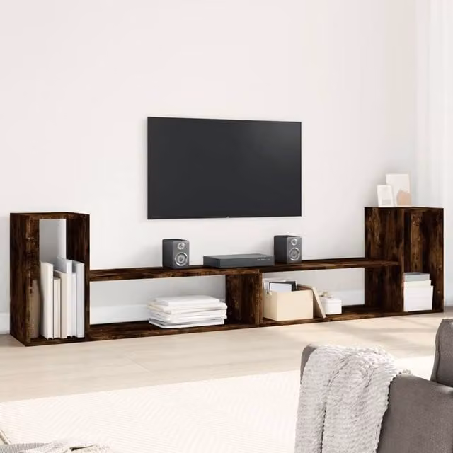 Berkfield Home Set of 2 Smoked Oak TV Cabinets in Brown, W/D/H: 100 x 30 x 50 cm – 1