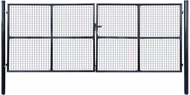 Berkfield Home Grey Galvanised Steel Mesh Swing Garden Gate, W: 400 cm, H: 150 cm – 1
