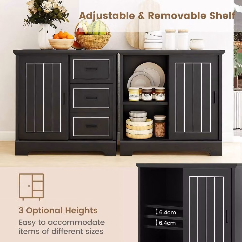 Kelvenix Farmhouse Sideboard Buffet Cabinet in Black – 5