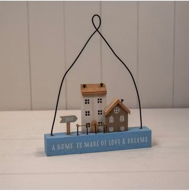 KDMD Blue Wooden Hanging Double House Sign Wall Plaque