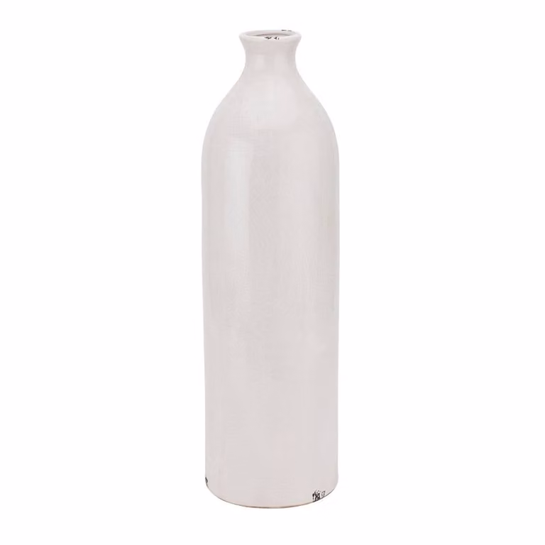 Wyld Haus Sagebloom White Crackle Glazed Ceramic Tabletop Bottle Vase