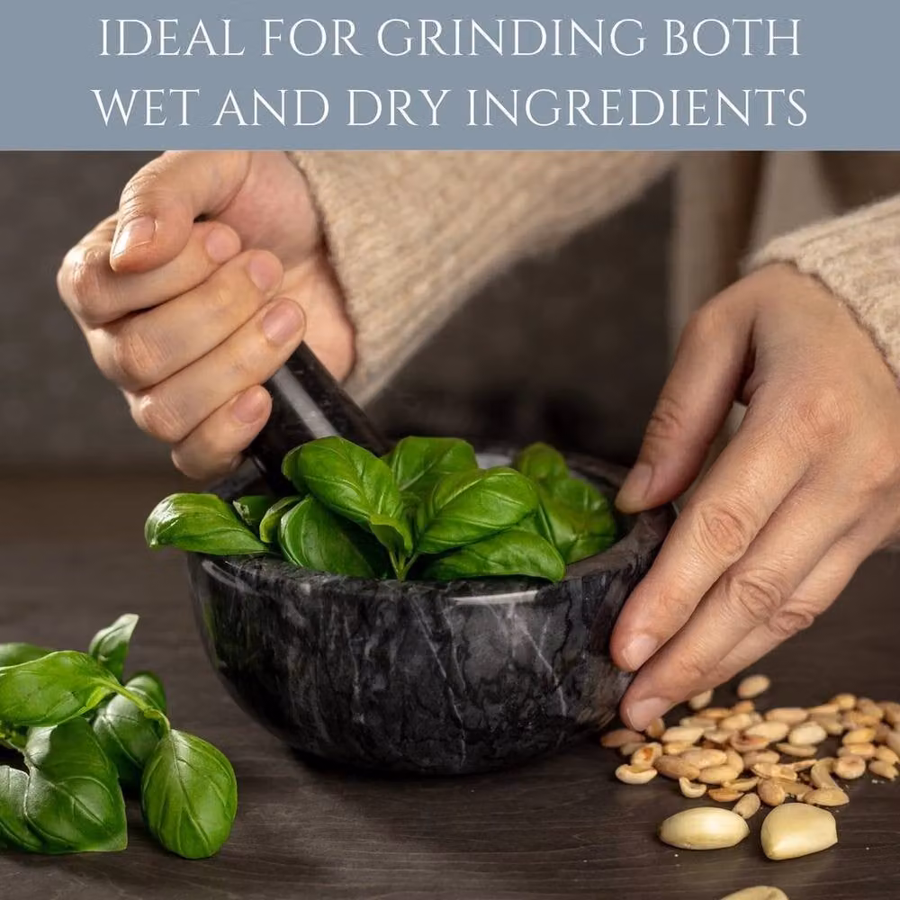 PAWNORA Grey Marble Round Pestle and Mortar Set – 3