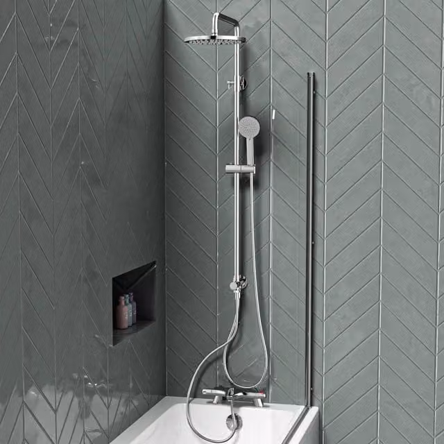 Nes Home Exposed Shower Set with 3 Mode Handset and Thermostatic Bath Filler, Chrome/Silver, H x W: 150 x 20 cm – 1