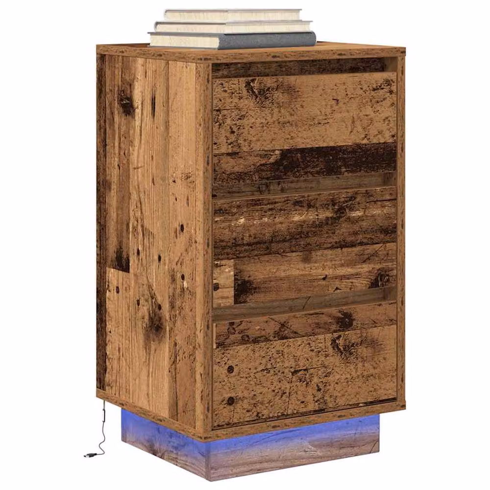 Berkfield Home Durable Bedside Cabinet with Integrated LED Lights in Old Wood, W/D/H: 38 x 34 x 65 cm – 5