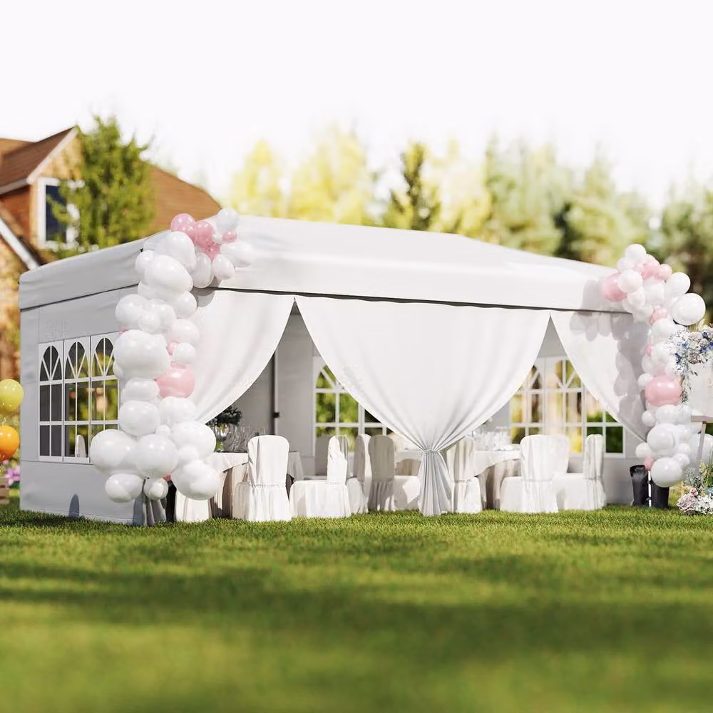 Costway Pop up Canopy Tent Patio Sunshade Shelter with 6 Sidewalls, White, W: 600 cm, D: 300 cm, H: 250 cm – 5