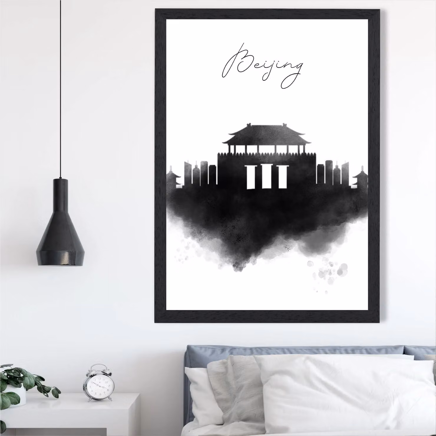 ARTZE Beijing Watercolour Skyline City Framed Print in Black – 2