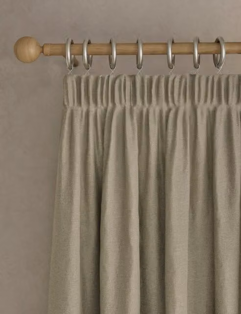 M&S Neutral Brushed Pencil Pleat Blackout Ultra Thermal Curtains