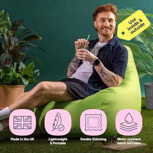 Bean Bag Bazaar 2 Pack of Green Outdoor Bean Bags for Adults with Filling Included – 3