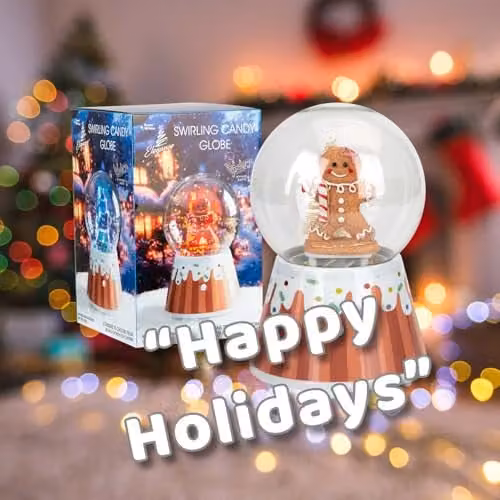 VFM e-Store Christmas Gingerbread Man Light Up Snow Globe Blower in Brown and Multicolour, W/D/H: 18 x 12 x 12 cm – 4