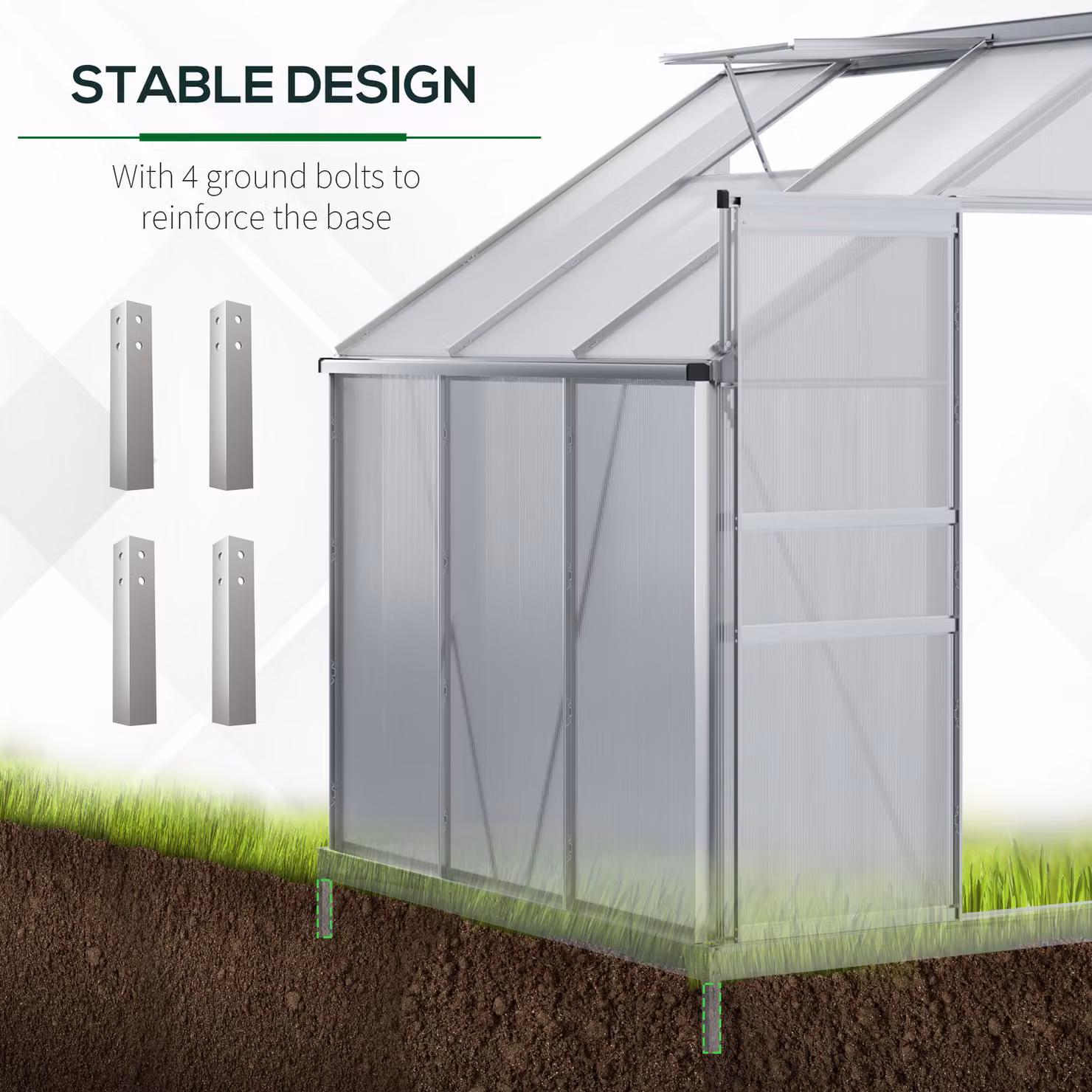 Outsunny Silver Lean-to Plastic Greenhouse with Adjustable Roof Vent, Rain Gutter and Sliding Door, W: 200 cm, D: 120 cm, H: 240 cm – 3