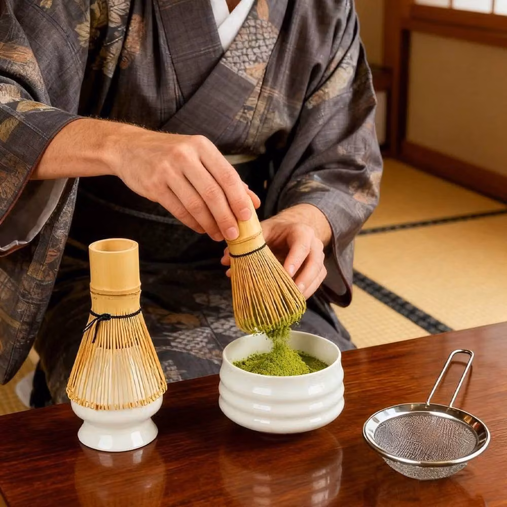 EONLION Matcha Making Tool Set with White Bamboo Tea Whisk – 2