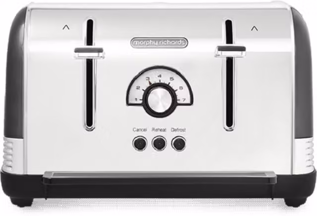 Morphy Richards Venture Retro 4-Slice Toaster in Black and Silver with Stainless Steel Finish