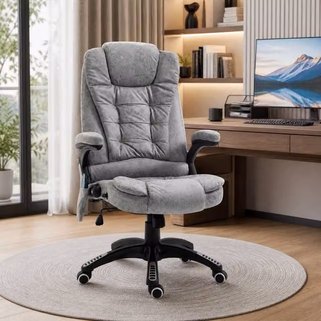 STILVORA Grey Massage Recliner Executive Office Chair with Heating and Headrest – 1