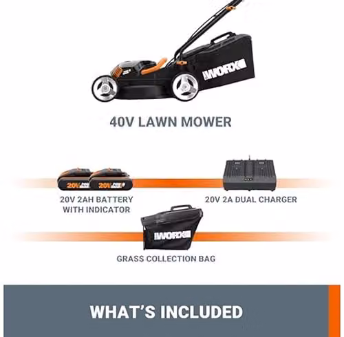 WORX PowerShare 40V Cordless Rechargeable Lawnmower, 34cm, Black – 6
