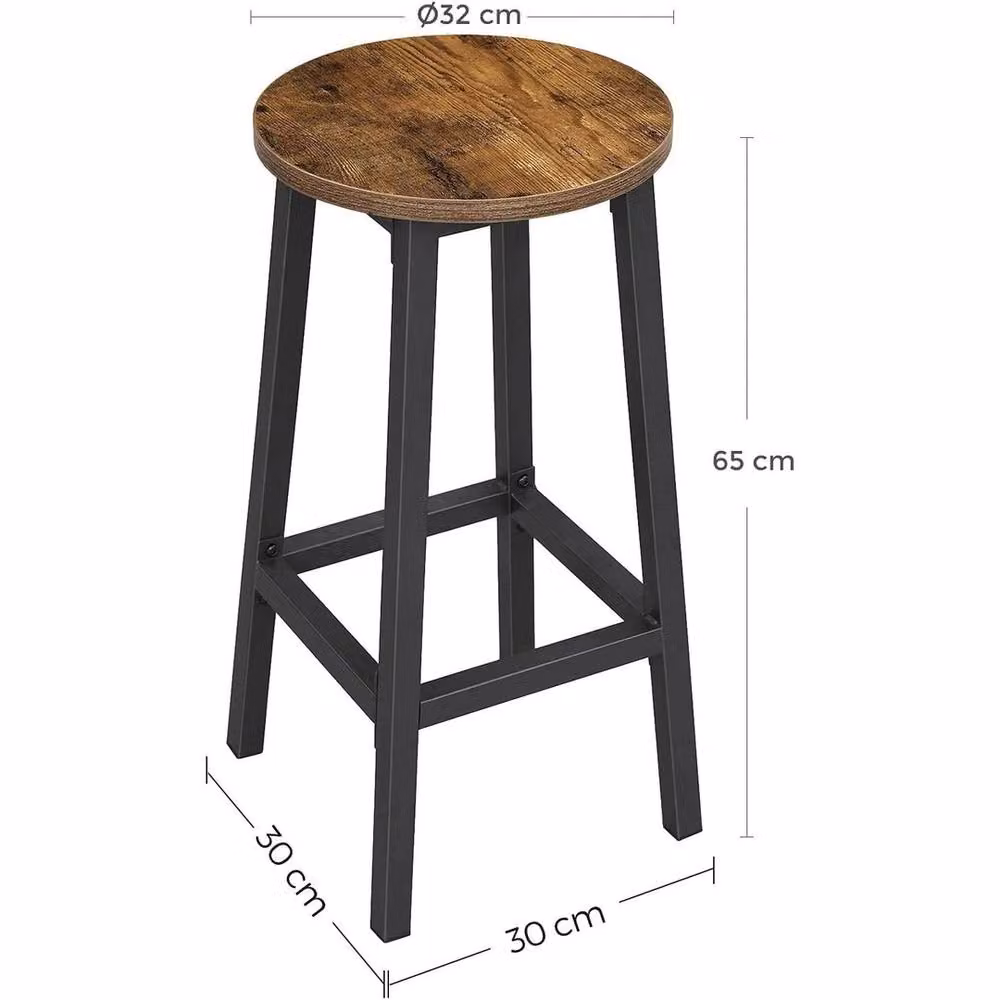 FORGEVIO Set of 2 Industrial Round Bar Stools in Brown and Black – 2