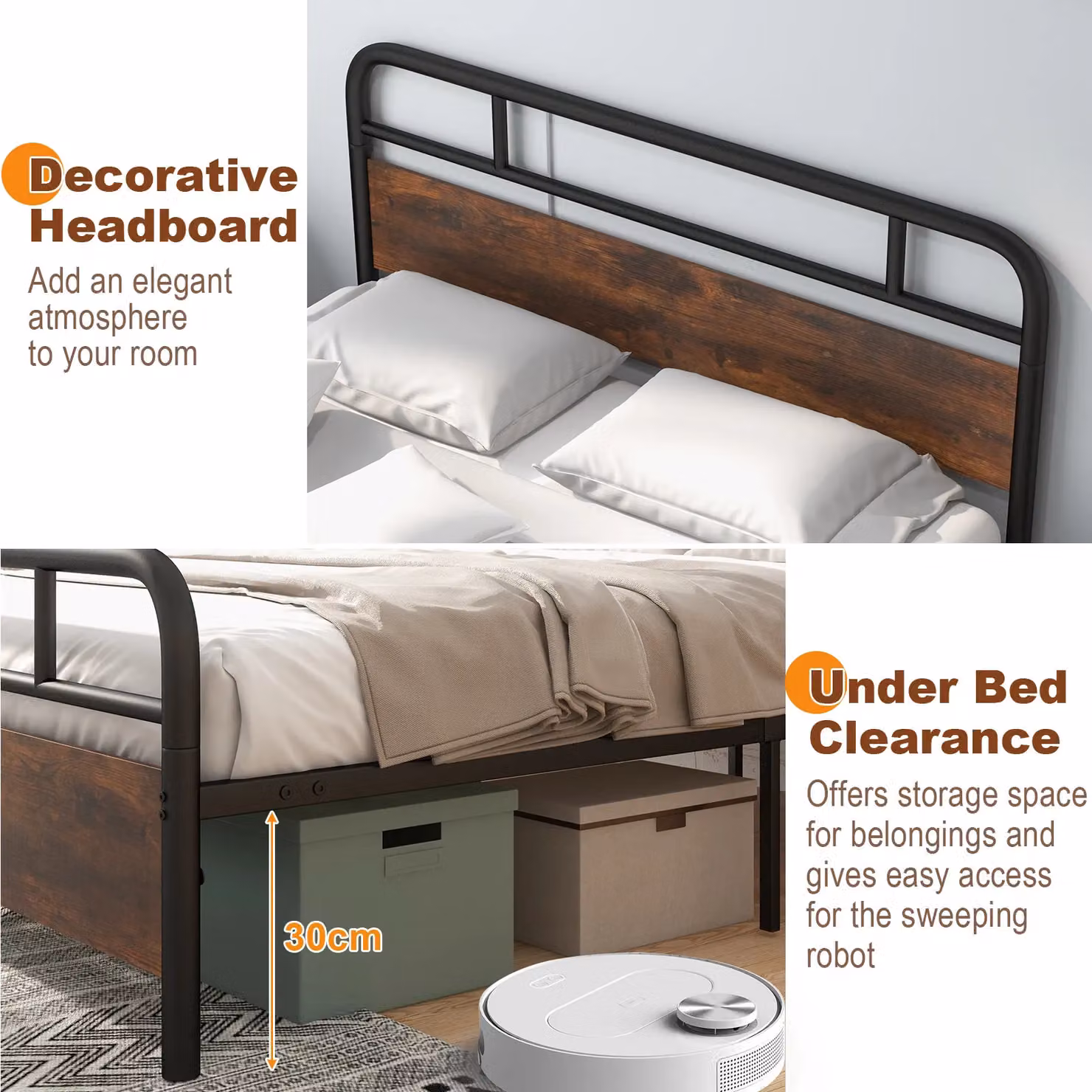 Costway Industrial King Size Heavy-duty Platform Bed Frame in Brown – 4
