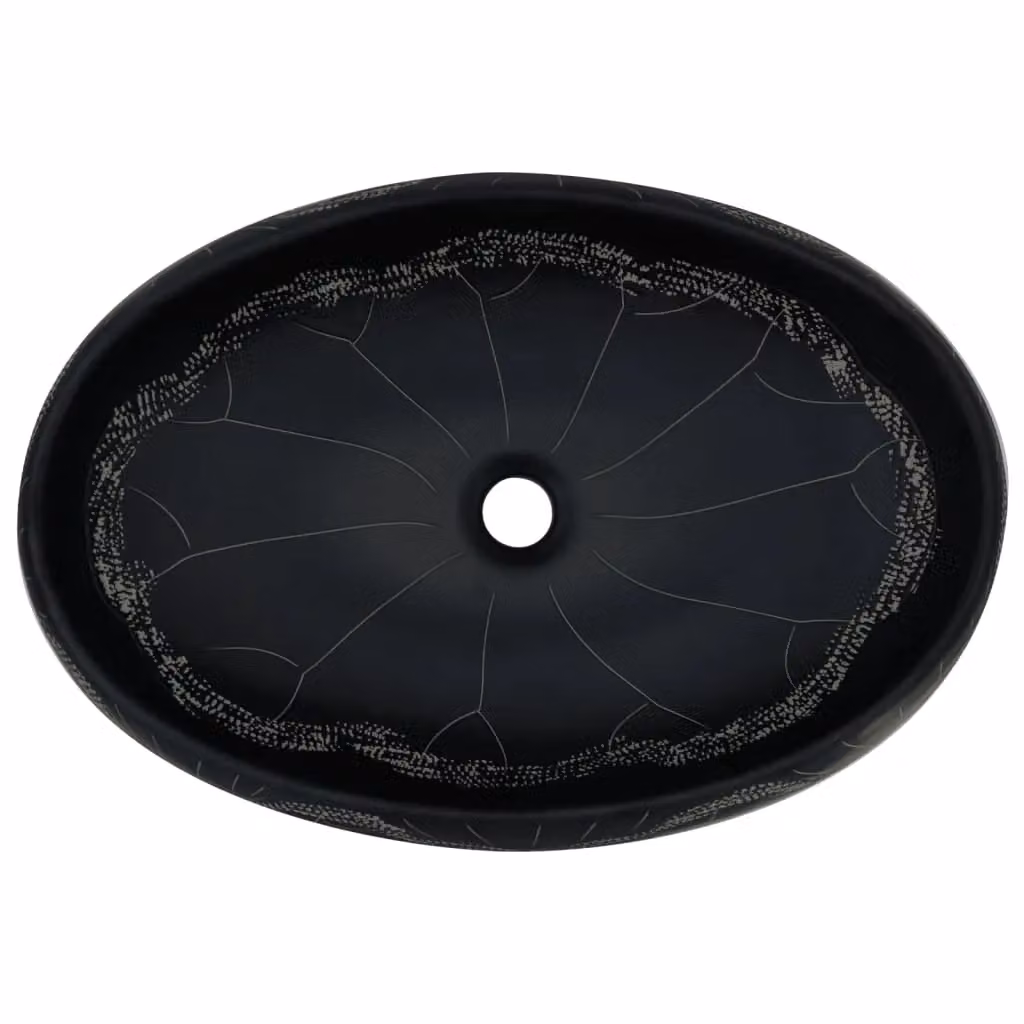 Berkfield Home Black Oval Ceramic Countertop Basin W: 59 cm, D: 40 cm, H: 15 cm – 3