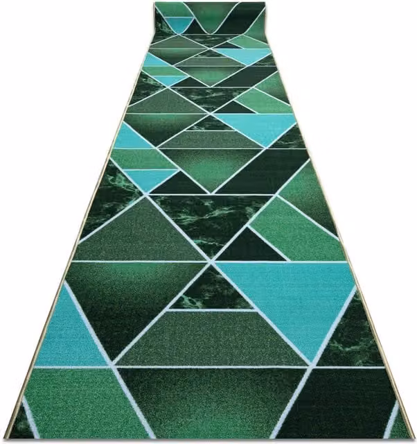 RugsX Geometric Anti-Slip Triangle Runner in Green, W: 67 cm, L: 300 cm