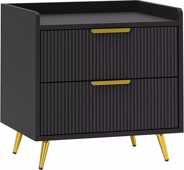 Nordara Black Bedside Cabinet with Drawer, Modern Bedroom Side Table and Nightstand, W: 60 cm x H: 100 cm