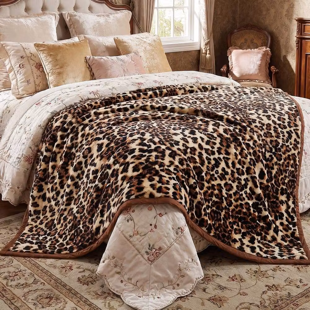 SPETLEK Leopard Print Super Soft Faux Fur Blanket in Brown, W/D/H: 120 x 135 cm – 3