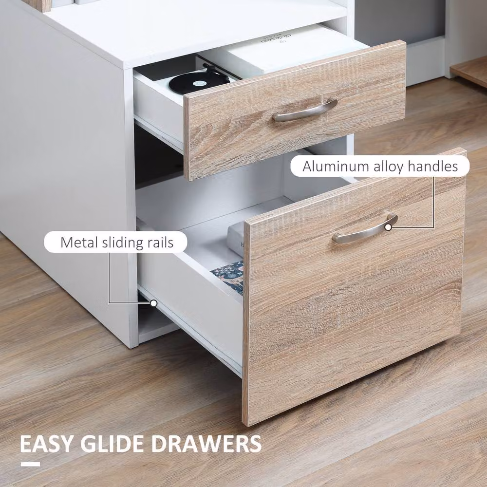 Rolipo Modern Computer Desk with Drawers, Shelves and Printer Stand in Brown and White, W: 137 cm, D: 55 cm – 4