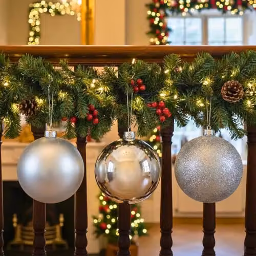 SHATCHI Set of 3 Silver Shatterproof PVC Christmas Baubles with Glossy, Matt and Glitter Finishes, Diameter: 20 cm – 7
