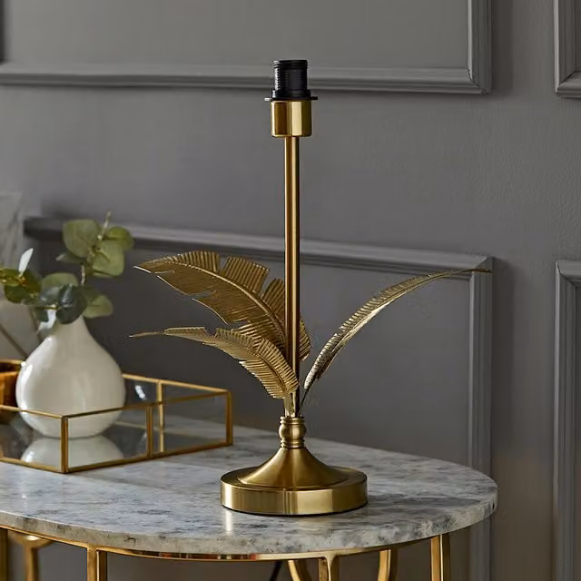 ValueLights Christina Palm Leaf Table Lamp Base in Gold/Brass Metal