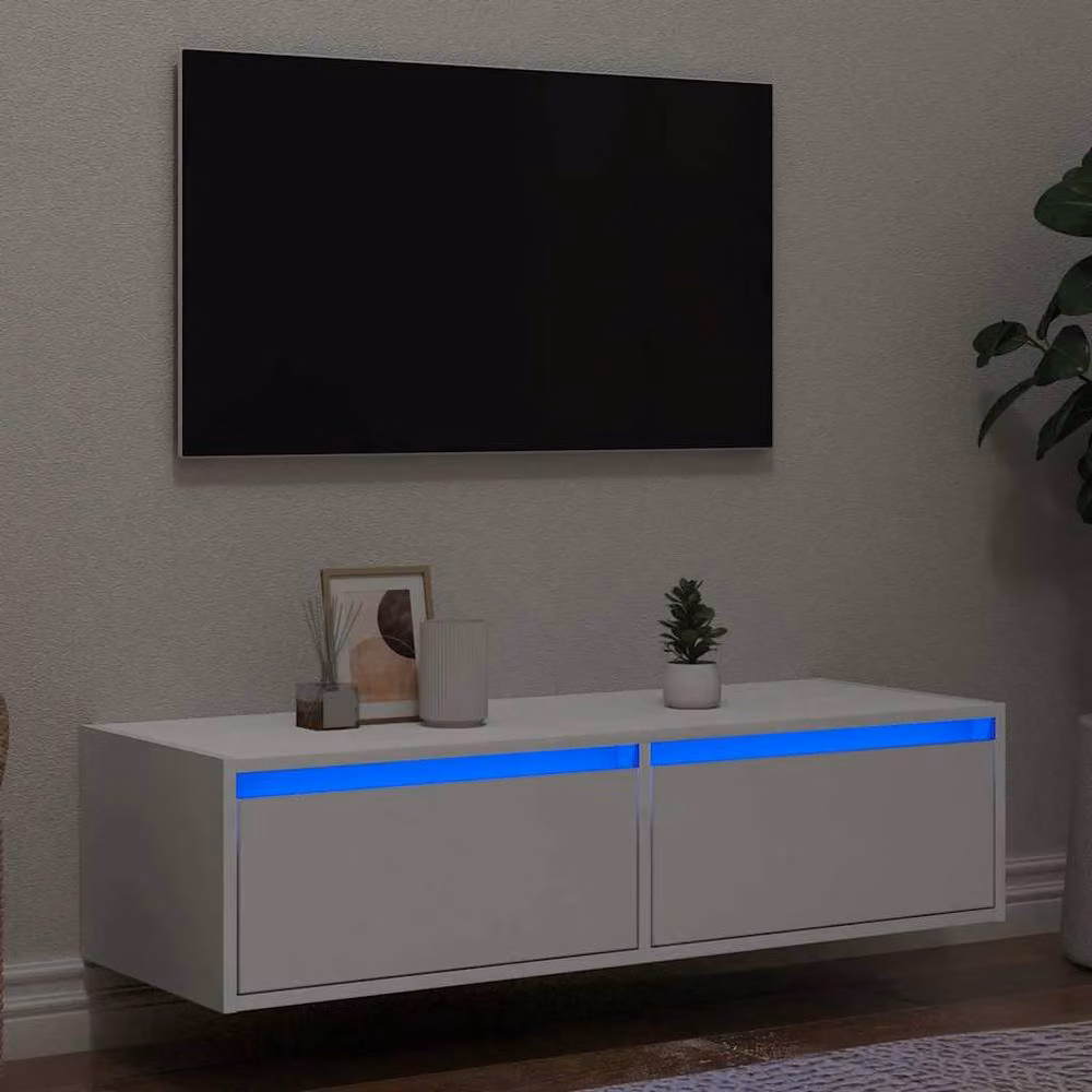 Berkfield Home Modern Glossy White TV Cabinet with LED Lights W/D/H: 100 x 35.5 x 25 cm – 2