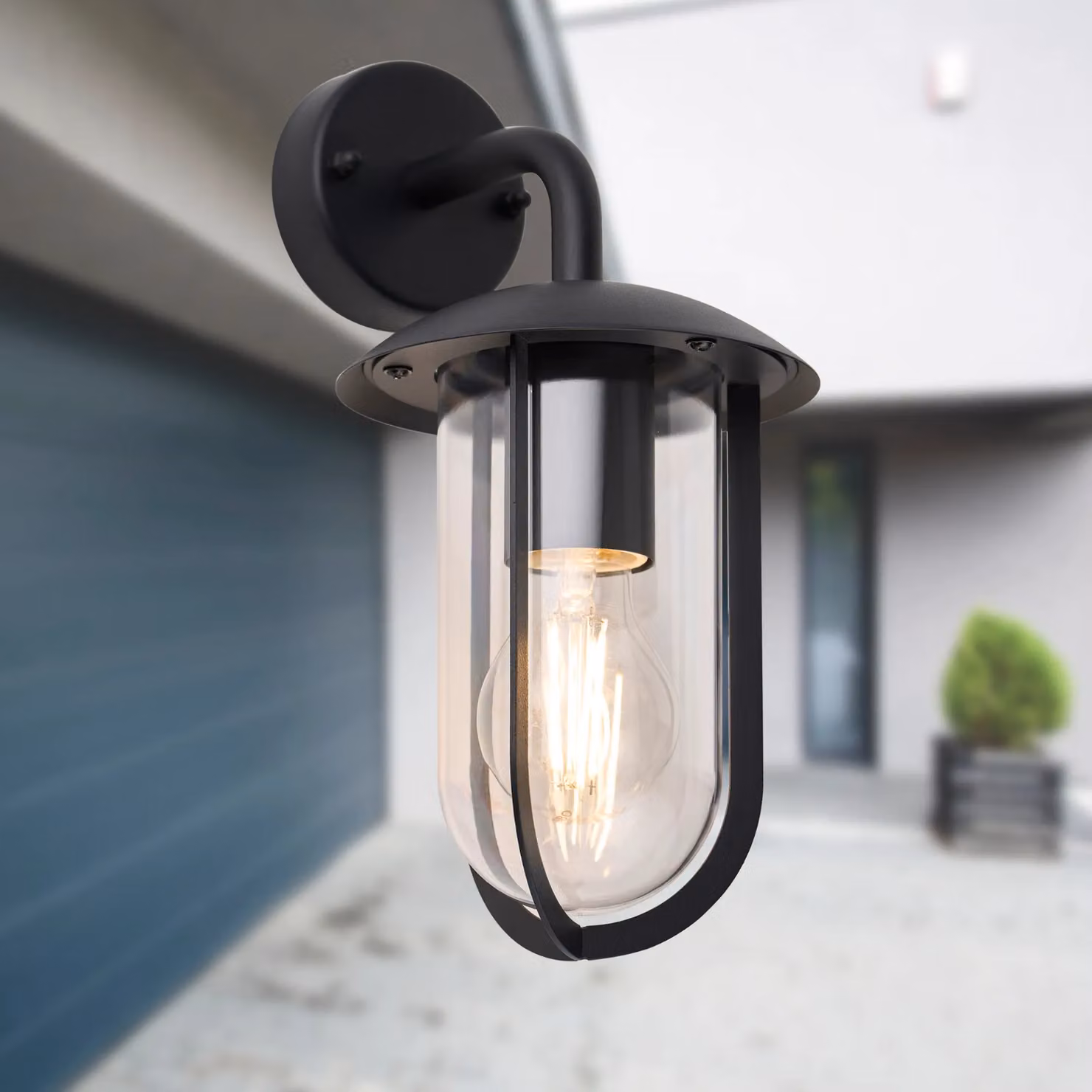 First Choice Lighting Bronty Set of 2 Black Outdoor Wall Lights with Transparent Glass – 3