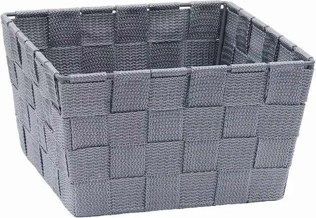 JVL Vichy Square Open Weave Nylon Storage Basket in Grey