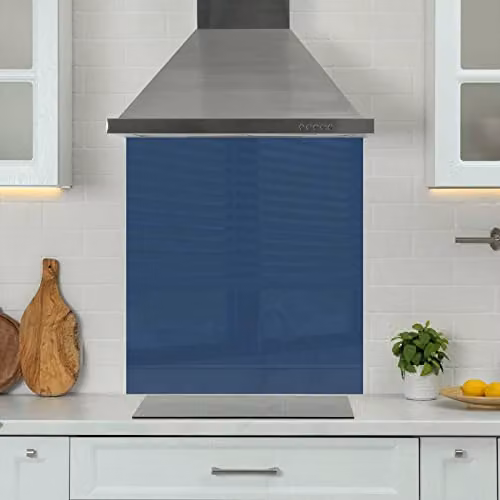 Blue Plain Glass Kitchen Splashback with Polished Edges, W: 90 cm, H: 75 cm
