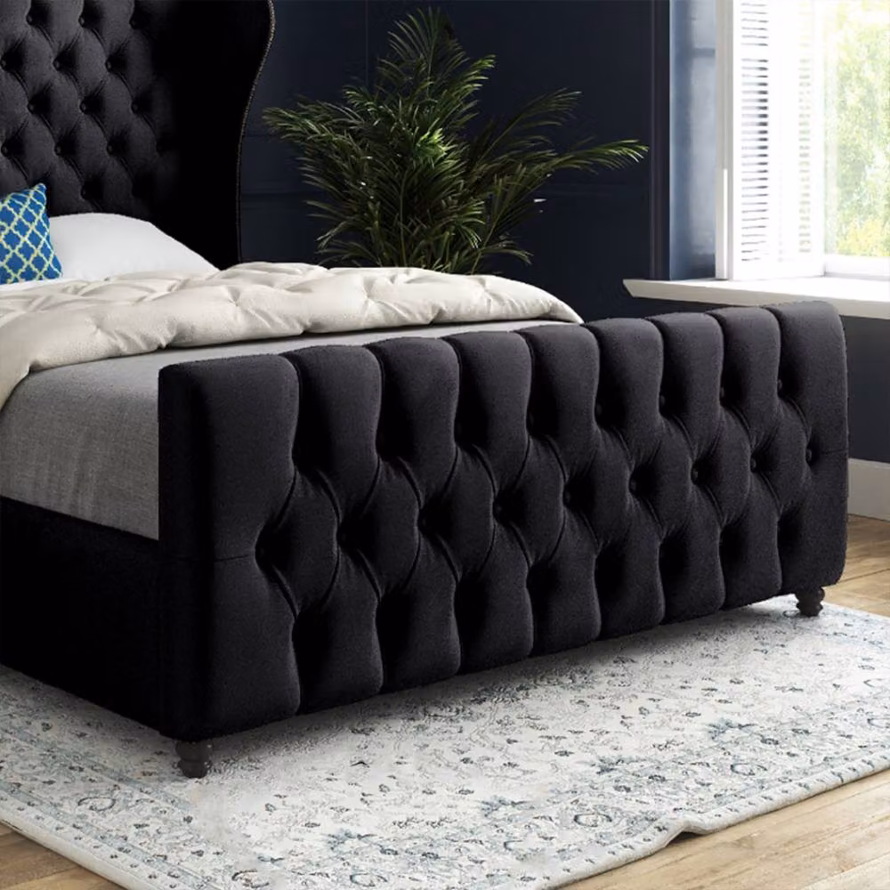 Casani Horning Super King Upholstered Velvet Designer Bed Frame in Black, W/D/H: 200 x 137 x 189 cm – 4