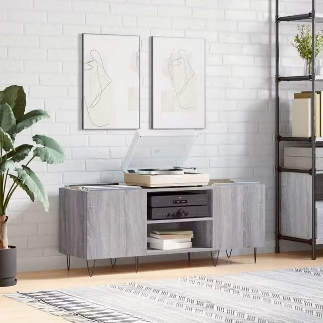 Berkfield Home Record Cabinet in Grey Sonoma, W/D/H: 121 x 38 x 48 cm – 1