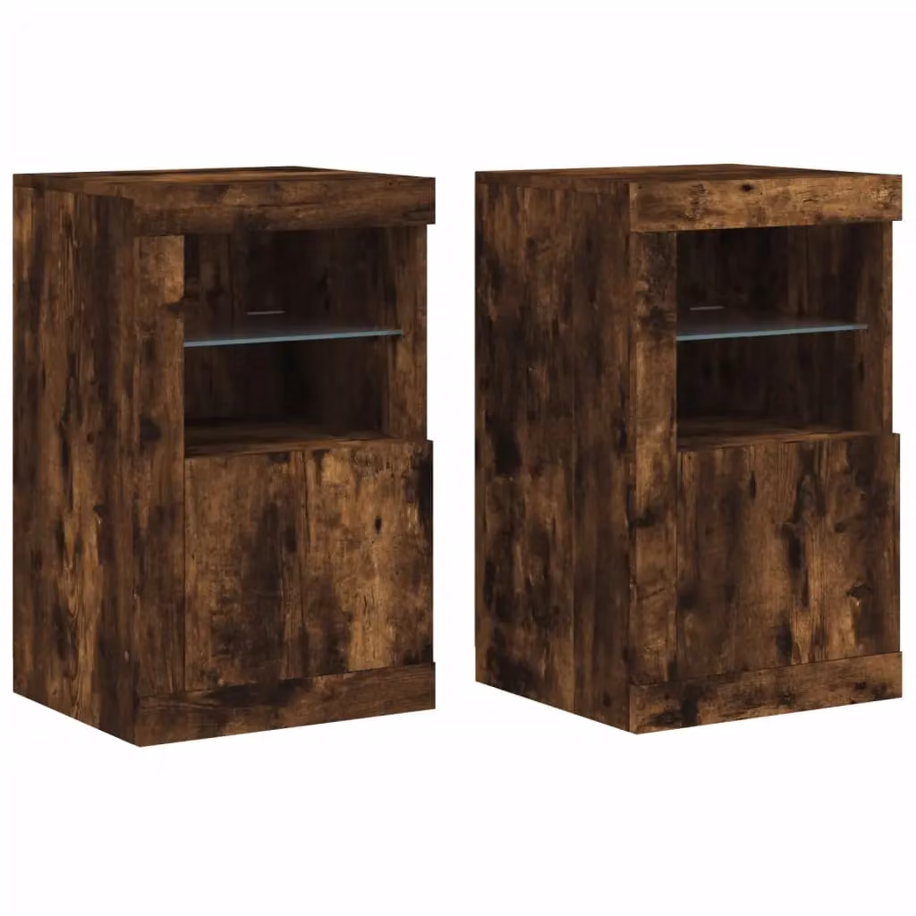 Berkfield Home Set of 2 Modern Side Cabinets with Integrated LED Lighting in Smoked Oak Brown – 2