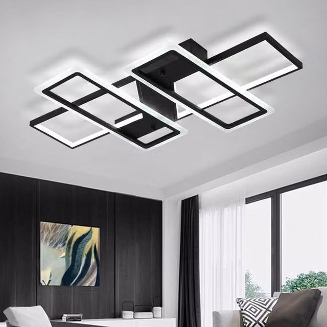 Garwarm Modern 95W LED Flush Mount Ceiling Light, Black Metal and Acrylic 4 Square Design – 1