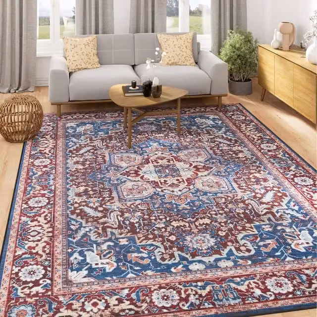 The Rug House Burgundy Traditional Washable Oriental Runner Rug in Blue Navy, W: 60 cm, L: 240 cm